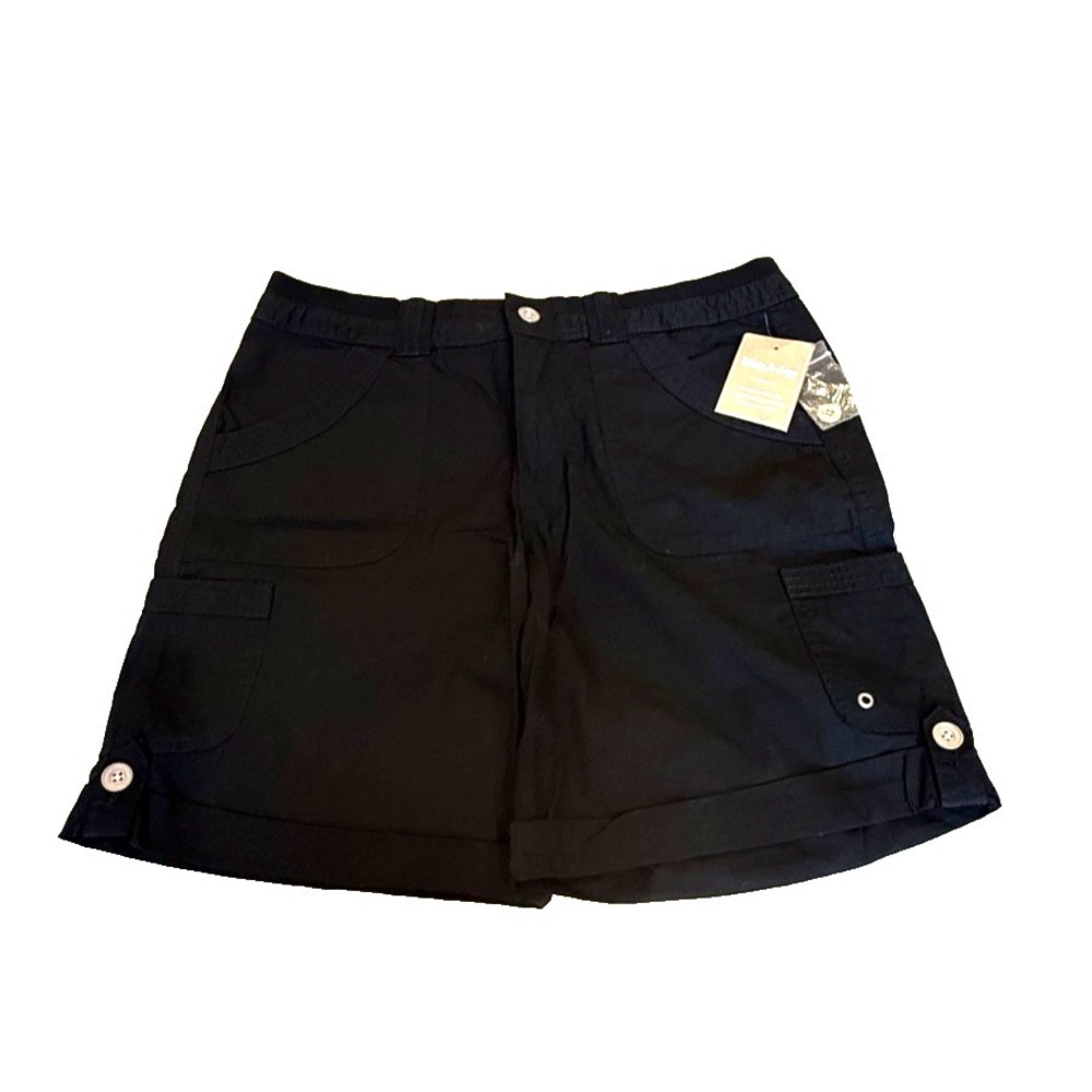 White Stag Women's 100% Cotton Cuffed Cargo Shorts; Stretch; Black; Size 8; NWT